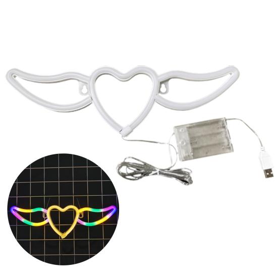 Flying Heart Neon Light Wings Design Kreativ form USB/batteridrevet neonskilt LED-lampe Festdekorasjon