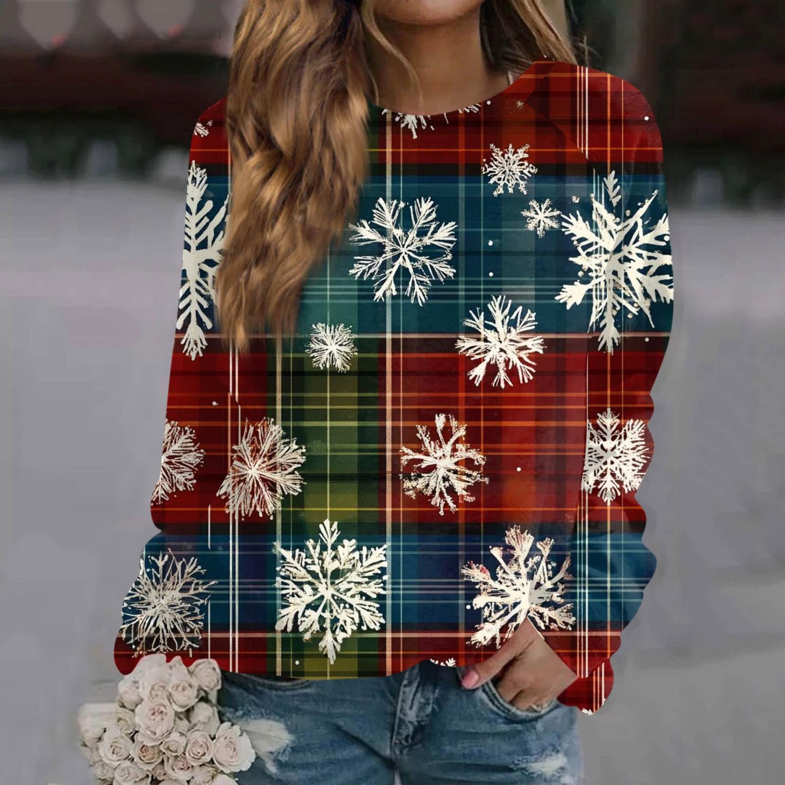 

Женская повседневная мода с рождественским принтом, длинный рукав, круглый вырез, пуловер, топ, блузка, свитшот XXXL чёрный