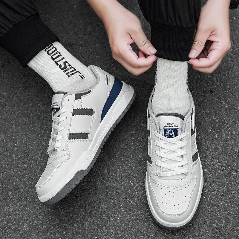 Men Black Shoes  New Lace-up Thick Sole Casual Sneakers Versatile Leather Muffin Shoes Elevated Male Board Footwear