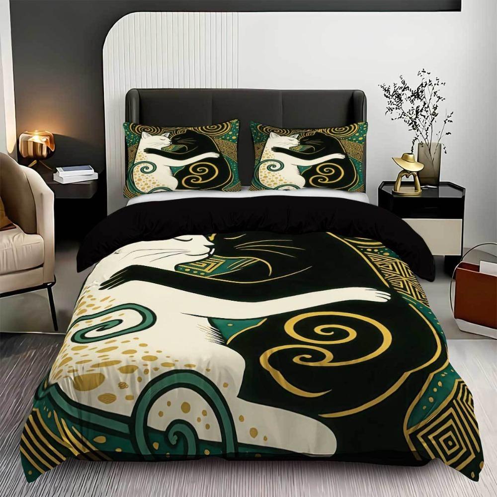 

black cat2/3 piecebedroom setChildren sGift Teenagers adulte Microfibre double bed Single Bed Duvet Cover with ZipRoom Decor 90x200cm