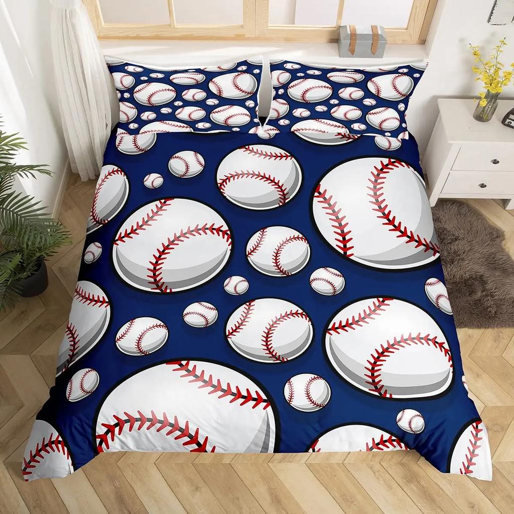 3D Baseball Bedding Set Sports Bedroom Decor Duvet Cover Sets With Pillowcases Sport Baseball Themed Sports Fans Essential Gifts