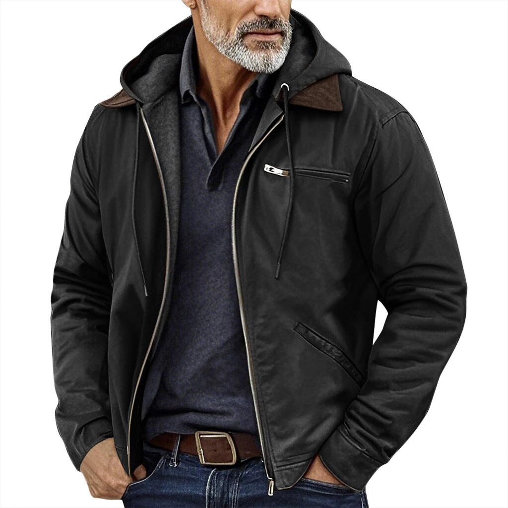 Men's Solid Color Zipper Pocket Hooded Sweatshirt Jacket Cardigan Men's Casual Jacket Cardigan