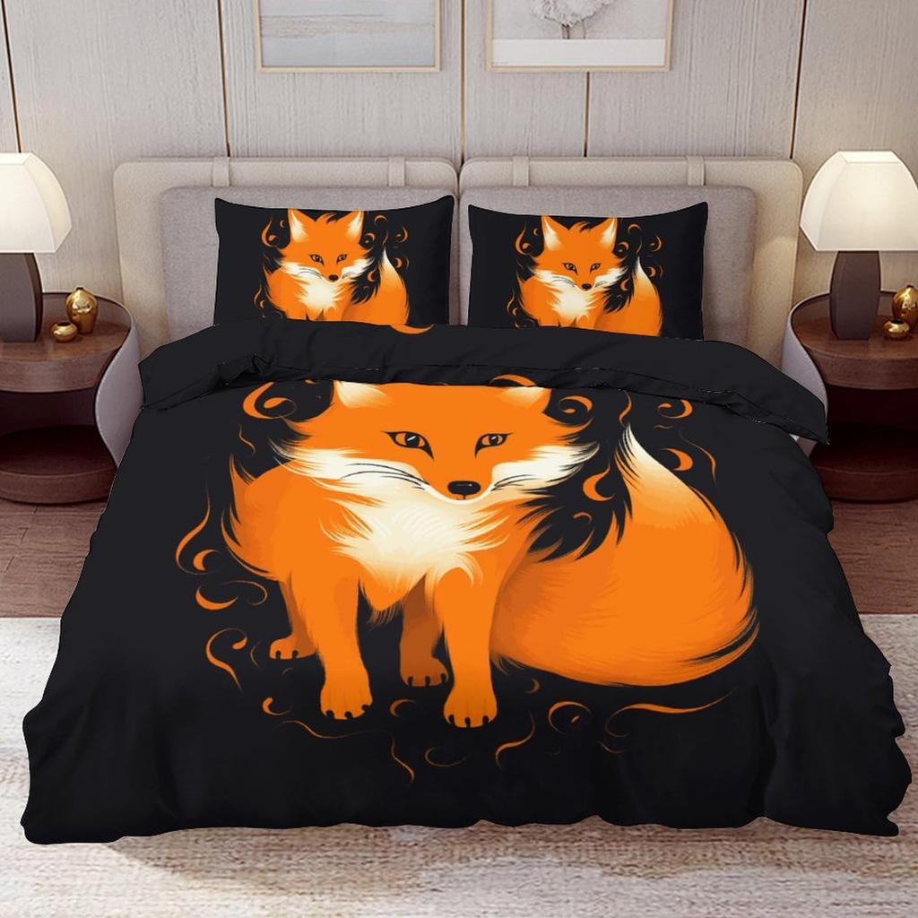 Fox Duvet Cover Set Animal Fox Bedding Set Full Size Cute Animal Pattern Printed Comforter Cover Sets For Kids Teenagers Adults