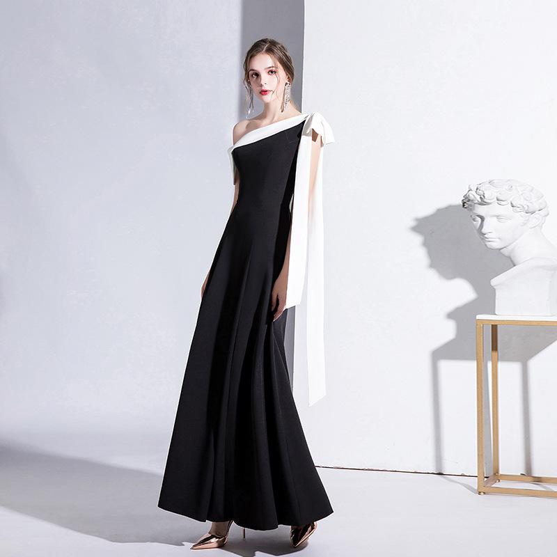 Black Evening Dress Women's New One-shoulder Socialite Temperament Banquet Dress Slim Long Daily Dress