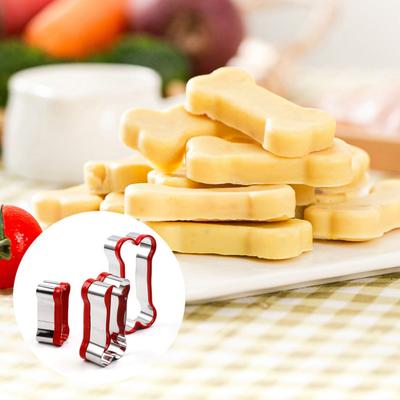3Pcs Dog Bone Cookie Cutters Stainless Steel Biscuit Mold Dog Paw Shape Cake Cutting Mold Multi-Function Baking Tool for Home Kitchen Bakery