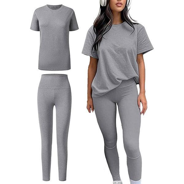 JYL Crew Neck Short Sleeve Top Tight Yoga Pants Two Piece Set M китайские фиолетовый