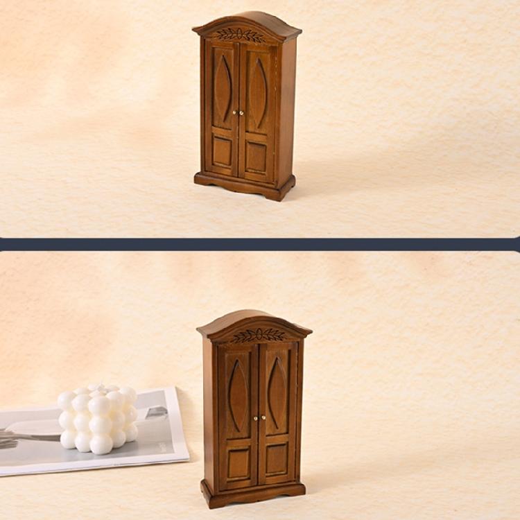 Miniature Antique Wooden Wardrobe For 1/12 Scale Dollhouses Accessories Double Door Cabinet Bedroom Scene Display Props