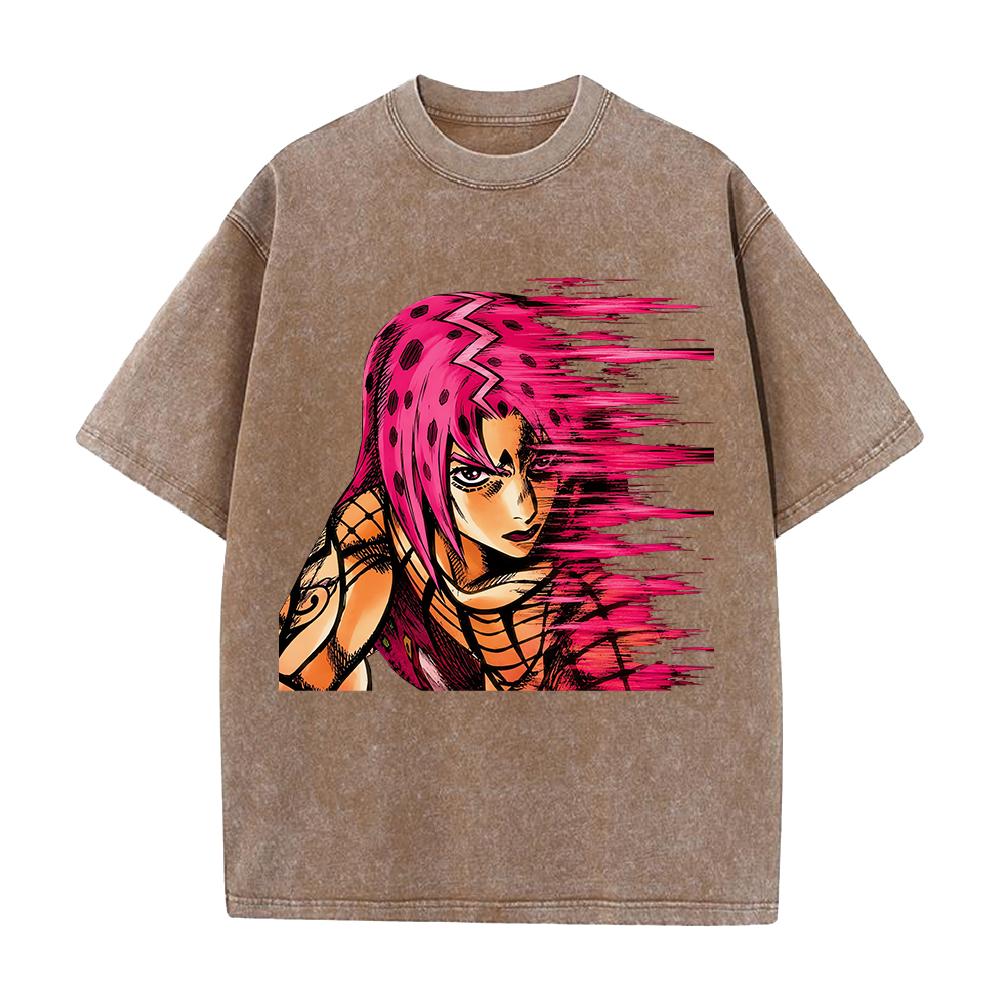 JoJo's Bizarre Adventure Diavolo King Crimson Printed Streetwear Men Women Washed Cotton T-shirts Vintage T Shirt Loose Clothing