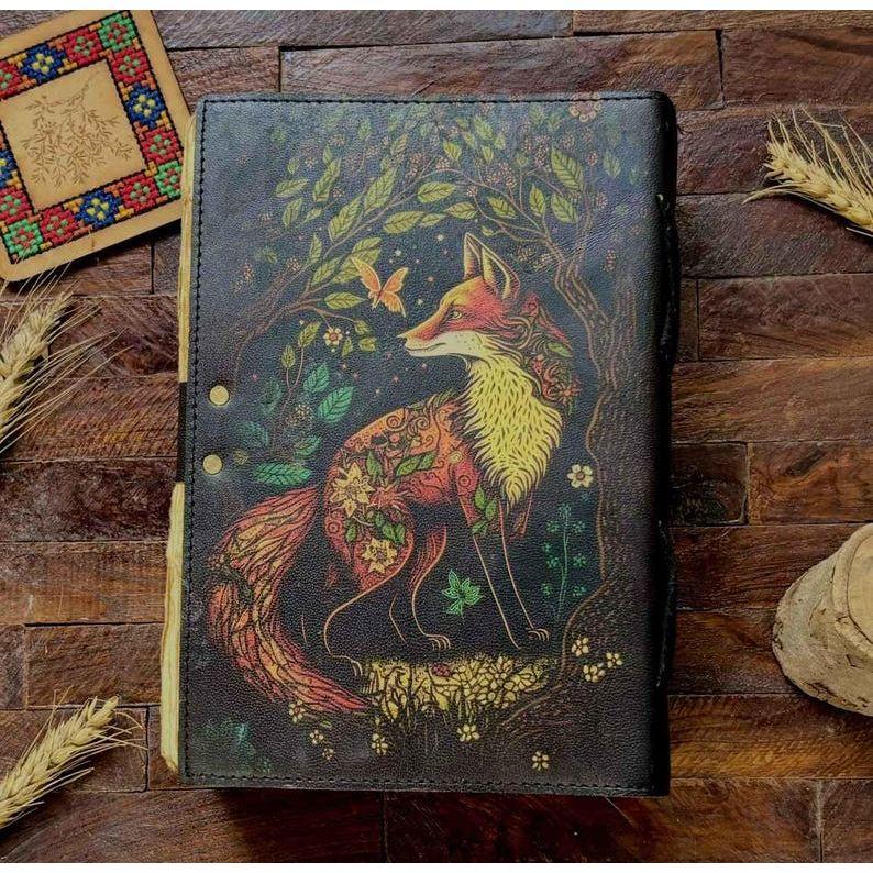 400 Pages - Fox Leather Journal Rustic vintage leather - book of shadows Grimoire leather journal - Fat journal gift for men and women