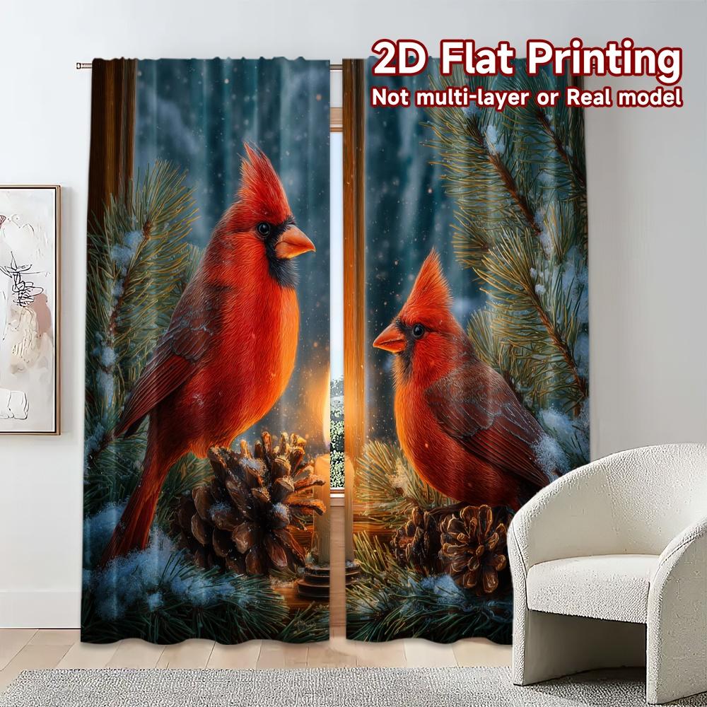 2D Flat Printing,JIT 2pcs, Curtains (Without Rod) Cardinal Glow Popular Creative Curtains Polyester Curtains Festive Perfect for