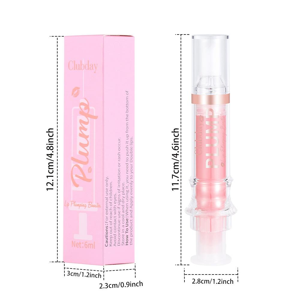 Clubday Lip Plumping Booster Syringe Lip Oil Hydrating Mirror Glossy Liquid Lipstick Dewy Plump Tint Long-Lasting Nourishing Makeup Cosmetics