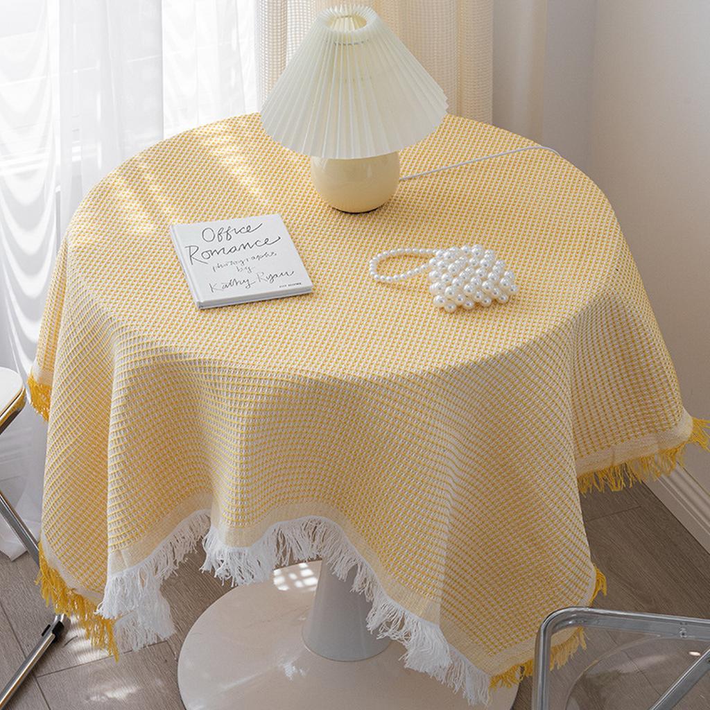 Plaid Cotton Linen Round Nordic TasselsTablecloth Wedding Hotel Banquet Cloth Table Cover Dining Room Wedding PartyDecoration