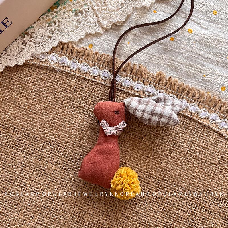 Korean Cartoon Little Bear 3D Cotton Baby Ornament: Cute Rabbit Animal Necklace, Mori-Style Accessory
