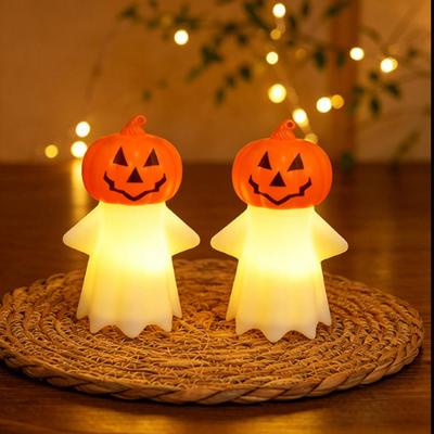 Halloween-Dekoration, Kürbis Geist 2-in-1 Nachtlicht, Sichere flammlose LED-Kerze mit warmem Schein, Kleine süße hängende Tischdekoration für die Heimparty