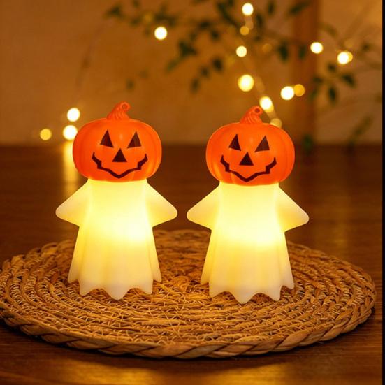 Halloween Decoration, Pumpkin Ghost 2-in-1 Night Light,, Safe Flame-Free LED Candle with Warm Glow, Small Cute Hanging Tabletop Decor for Home Party