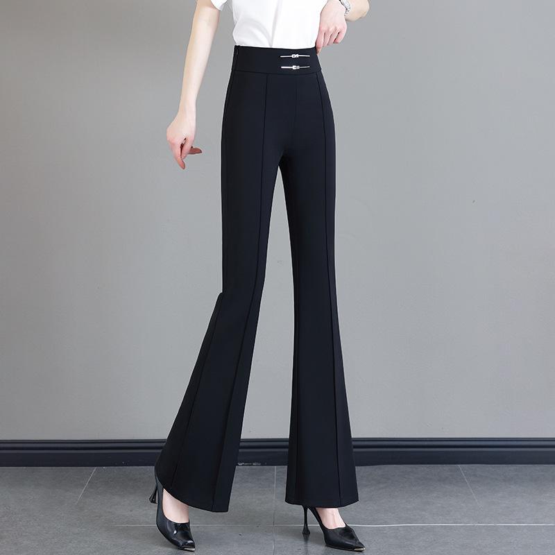 

Women s Micro Flare High-Waist Cotton Pants - Fashionable Slimming Bell Bottoms for Casual Wear L / 28 [Recommended for 105-115 lbs] чёрный