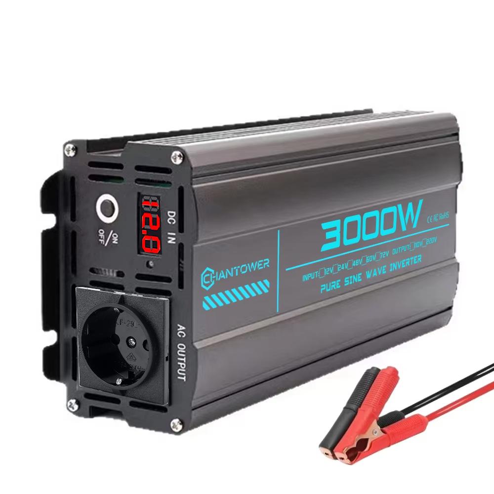 Pure Sine Wave Inverter 12V 220V 220W-5000W DC To AC Europe Socket Power Voltage Converter Car Solar Inverter Charger Adapter