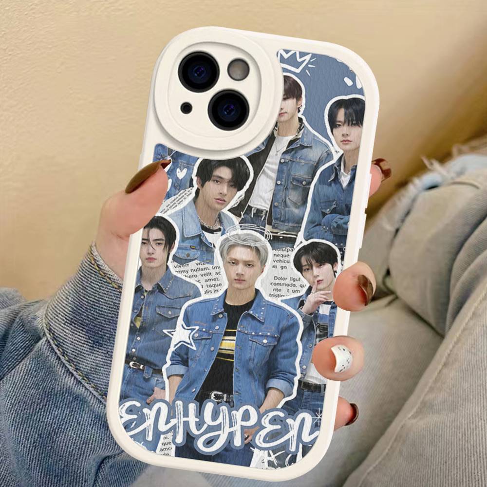 Korea E-Enhypenes Singing Phone Case For IPhone 16 15 14 13 Pro Max 11 12 Plus Leather Silicone Cover