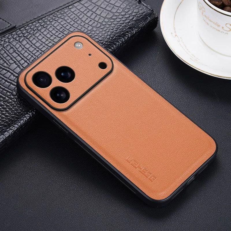 

Чехол для iPhone 17 Pro Max из матовой ударопрочной твердой ПУ кожи для iPhone Air 16 15 14 13 Pro Max Полная защитная силиконовая накладка iPhone 16 Pro Max коричневый