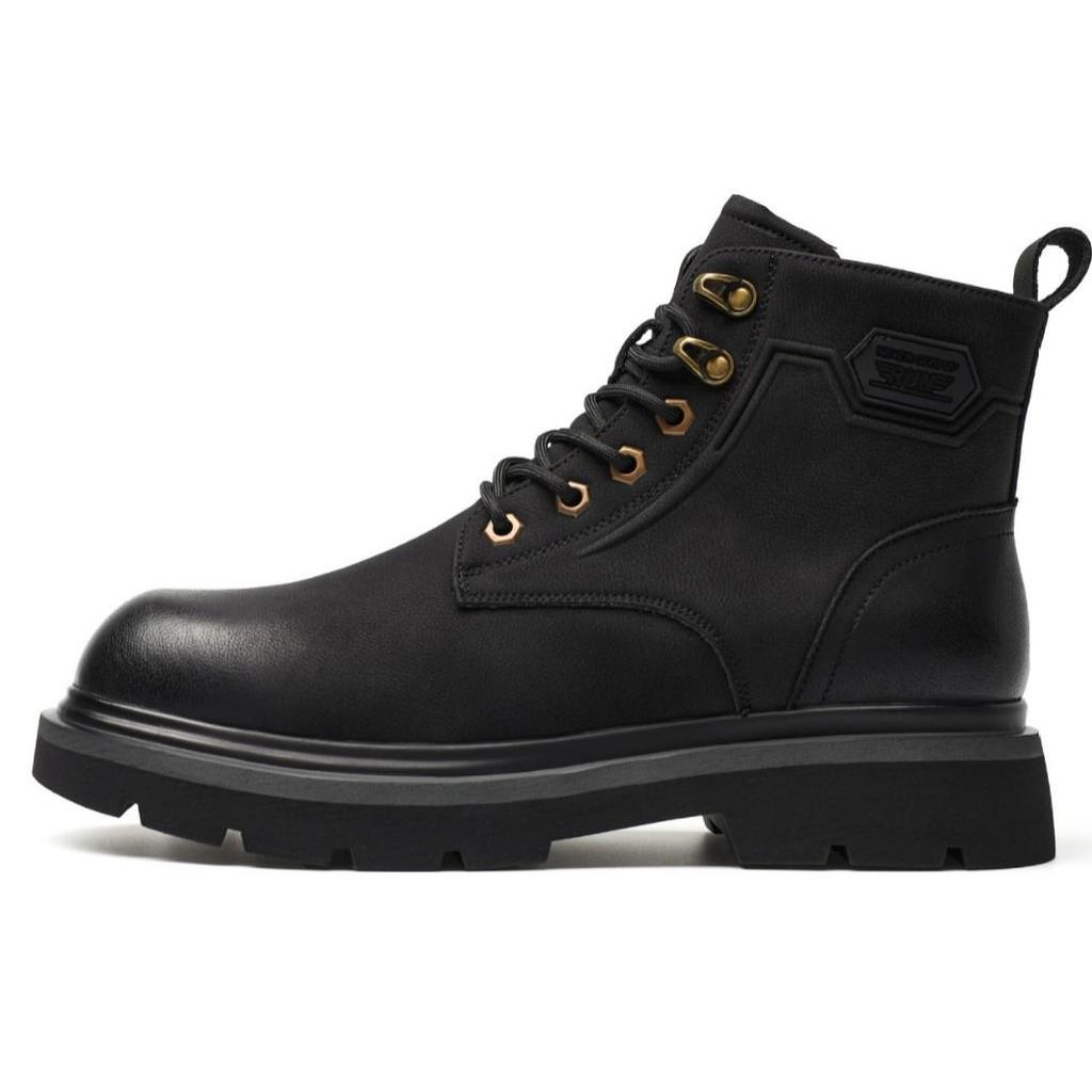 2024 Winter Genuine Leather High-Top British Style Fur-Lined Martin Boots - Thick-Soled, Warm, and Fashionable for Outdoor Wear.