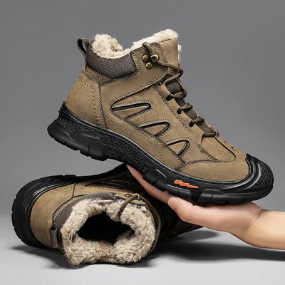 Men S Winter Leather Boots Warm Plush Lined Snow Footwear Waterproof Non Slip Ankle Length Lace Up Outdoor Hiking Shoes Size 39 To 48
