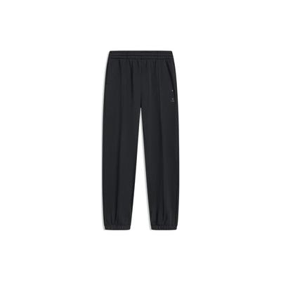 Li Ning Sports Lifestyle Series Solid Color Mid Waist Cuffed Fleece Knit Sweatpants Women Bottoms Black AKLT908-4