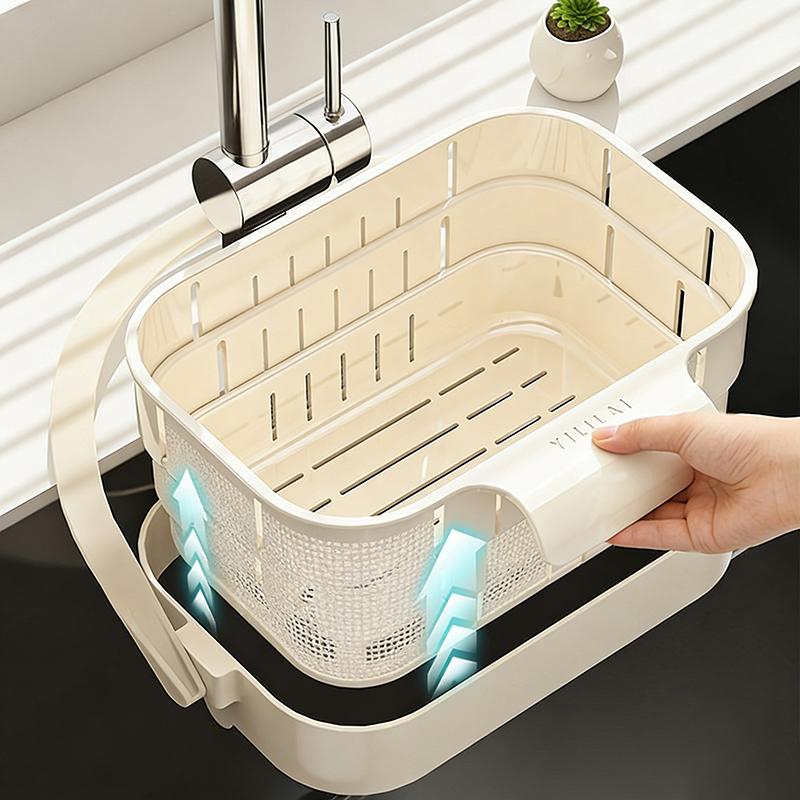 New Hanging Telescopic Drain Basket Thickened Kitchen Household Fruit Washing Rice Washing Basket Water Filter Rack