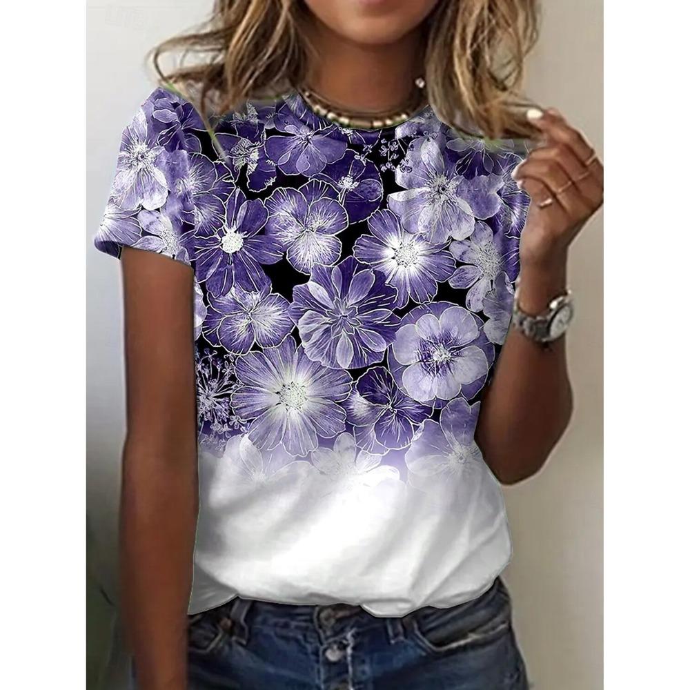 Women's T Shirt Floral Graphic Vintage Stylish Casual Short Sleeve Crew Neck Round Neck Regular Tops Daily 2025 Summer