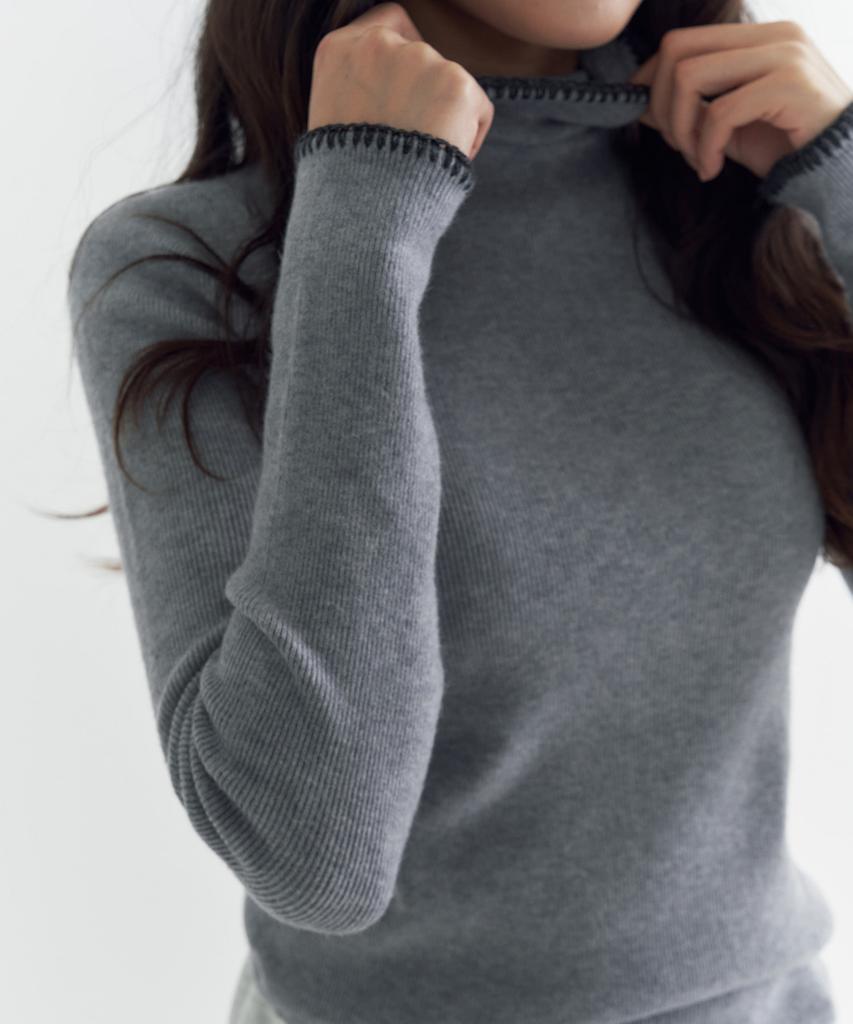 Peulleio Wholegarment Turtleneck Knit _ Melange Grey