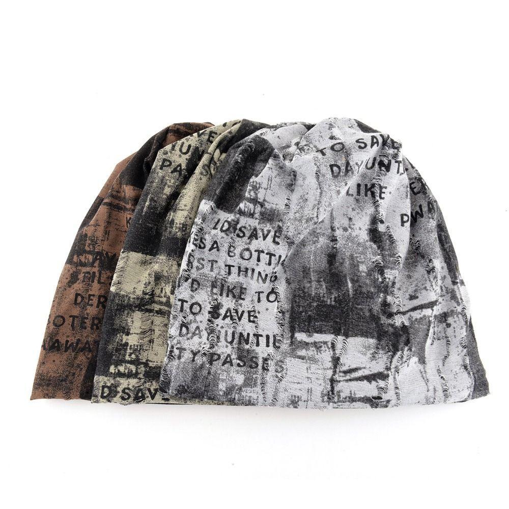 Tie-dye Slouchy Beanie Hat Stretchy Streetwear Beanie Retro Plush Lined Beanie  For Men Women