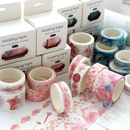 YUBBAEX 3 Rolls of Masking Japanese Super Perfect for Gift DIY and Notebook Decorations Tape, Print, Cute, Thin, Wrapping, Crafts, (Lace Pattern)
