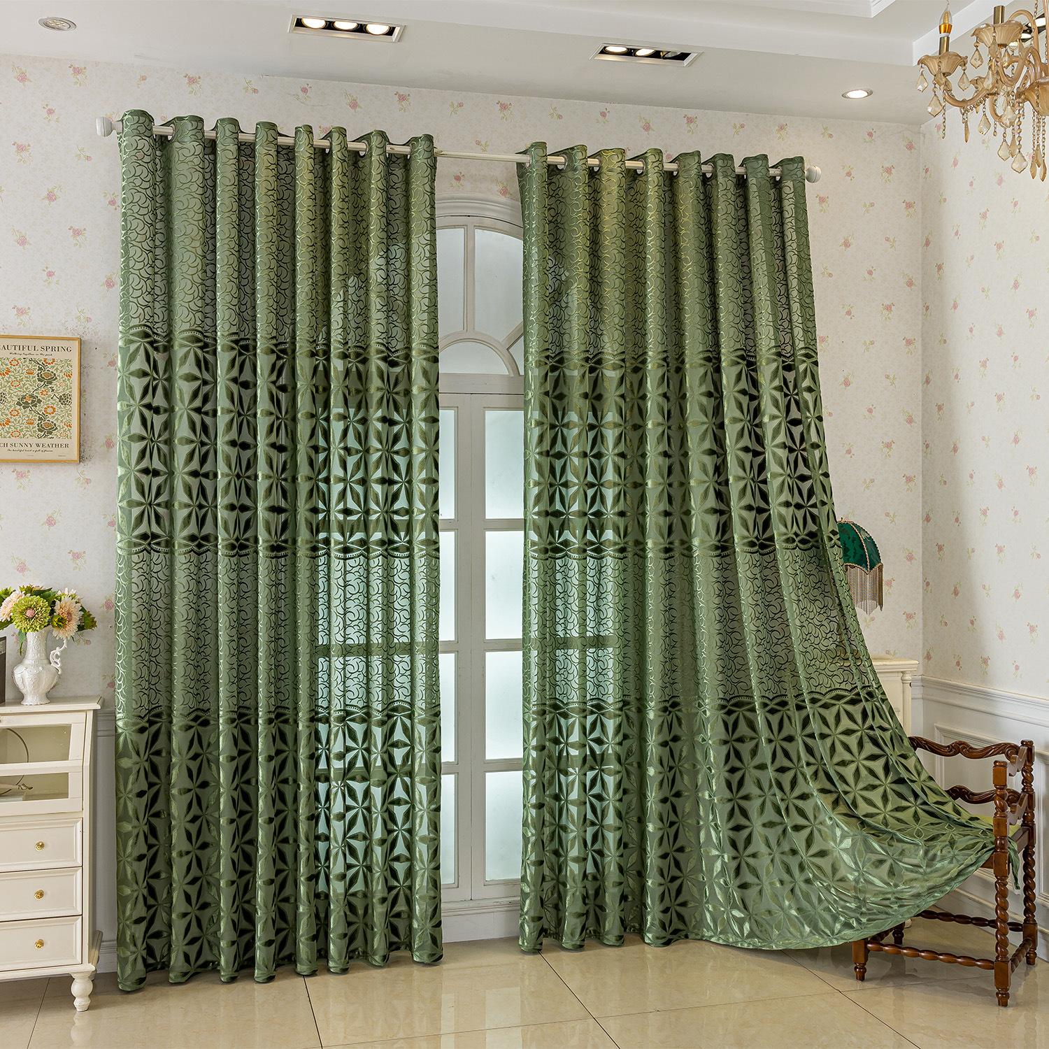

Bohemian French Plant Jacquard Semi-Sheer Curtains, Grommet Top, Modern Textured Fabric, Light Filtering, Home Decor for Bedroom, Living Room, Balcony 100*200CM