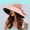 Sun Protection Hat For Women With Large Brim And Bow Knot Summer Foldable Sun Hat