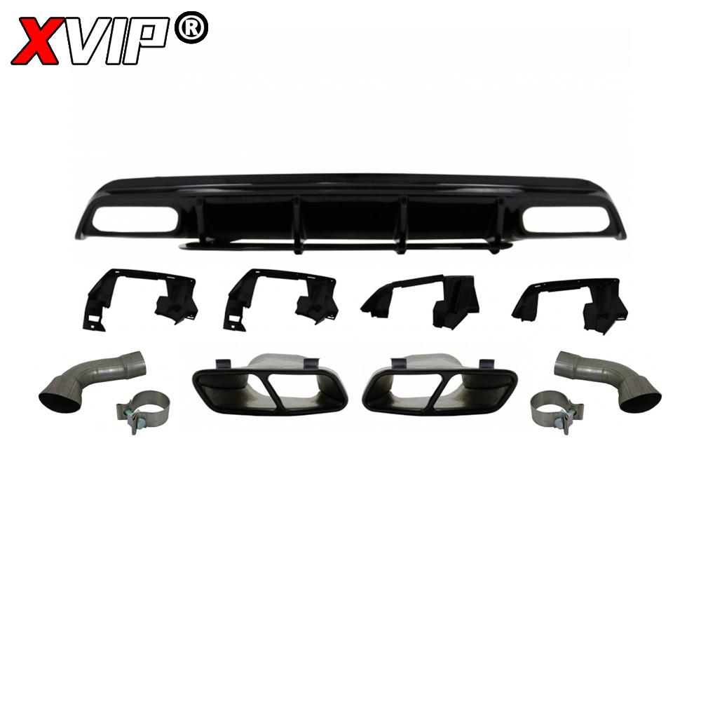 XVIP Red Glossy Black Rear Diffuser With Exhaust Pipe For Mercedes Benz A-Class W176 A200 A45 AMG 2013-18 Bumper Car Accessories
