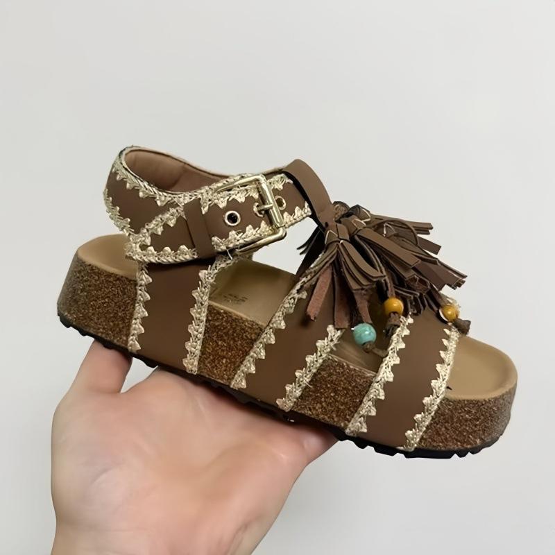 

Retro woven thick-soled heightening belt buckle Boken sandals women s 2025 new summer casual sand open-toed beach sandals 35
