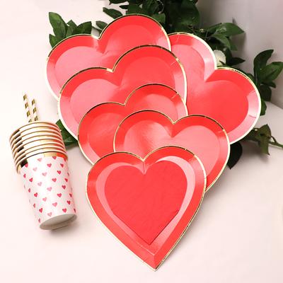 Lot de 40 assiettes jetables en forme de cœur pour fête, mariage, fiançailles, décorations, tasses, Saint-Valentin, fête prénuptiale