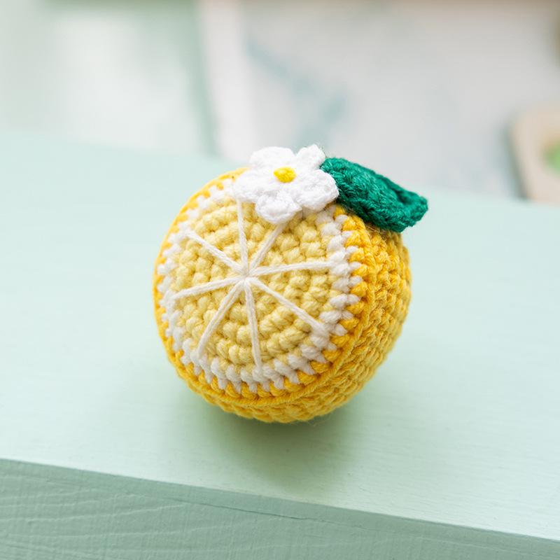 Hand-Knitted Apple & Persimmon Holiday Keychain Pendant