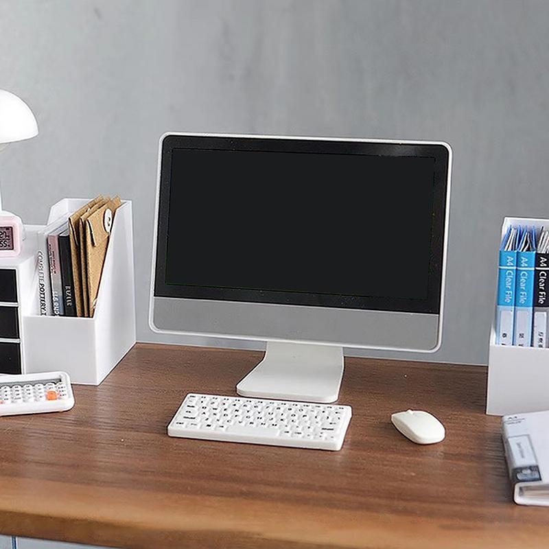 Puppenhaus-Arbeitszimmer im Maßstab 1:12, 1 Set Mini-Computermaus und Tastatur, Miniatur-Simulationsmodell für Miniaturmöbelzubehör