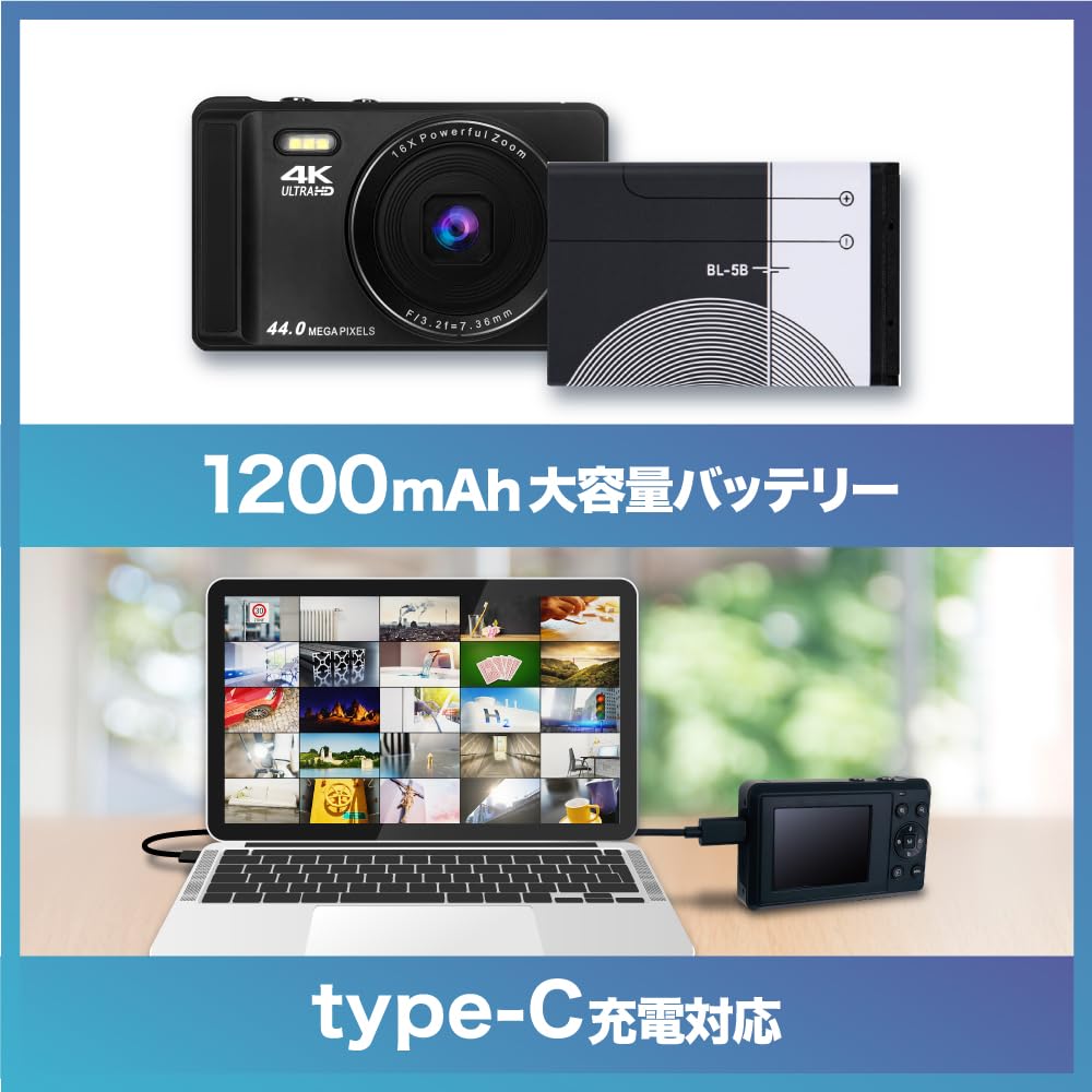 [Spare + 32GB microSD] BLUEWIDE Compact Digital Camera, 44 Megapixels, 8 Effective Pixels, 4K Video, Autofocus, 16x Digital Zoom, Perfect for School