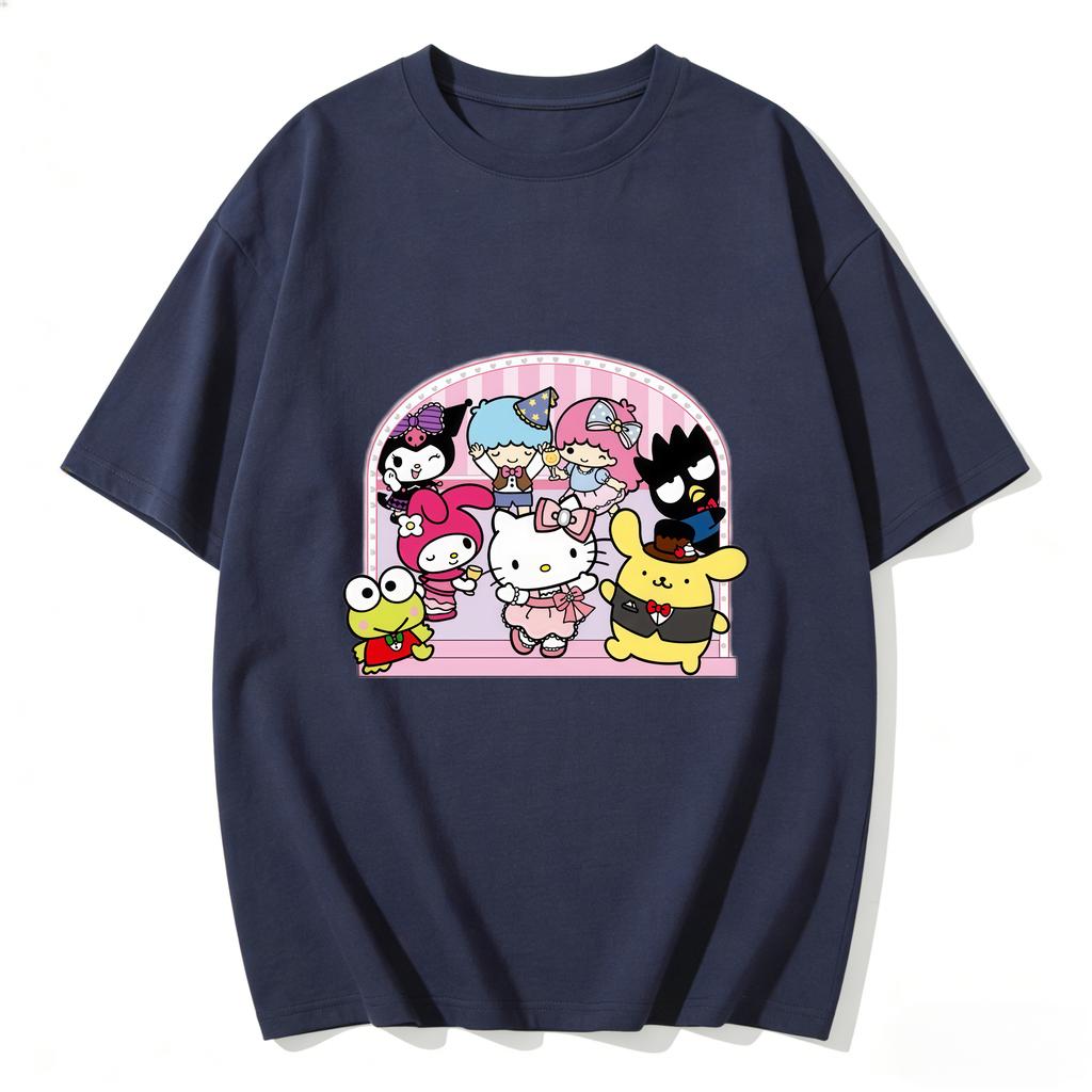 2026 New Sanrio Characters Party Cartoon Print Tshirt Family Matching Outfits Casual Short Sleeve Tee for Women Unisex Kids Tops