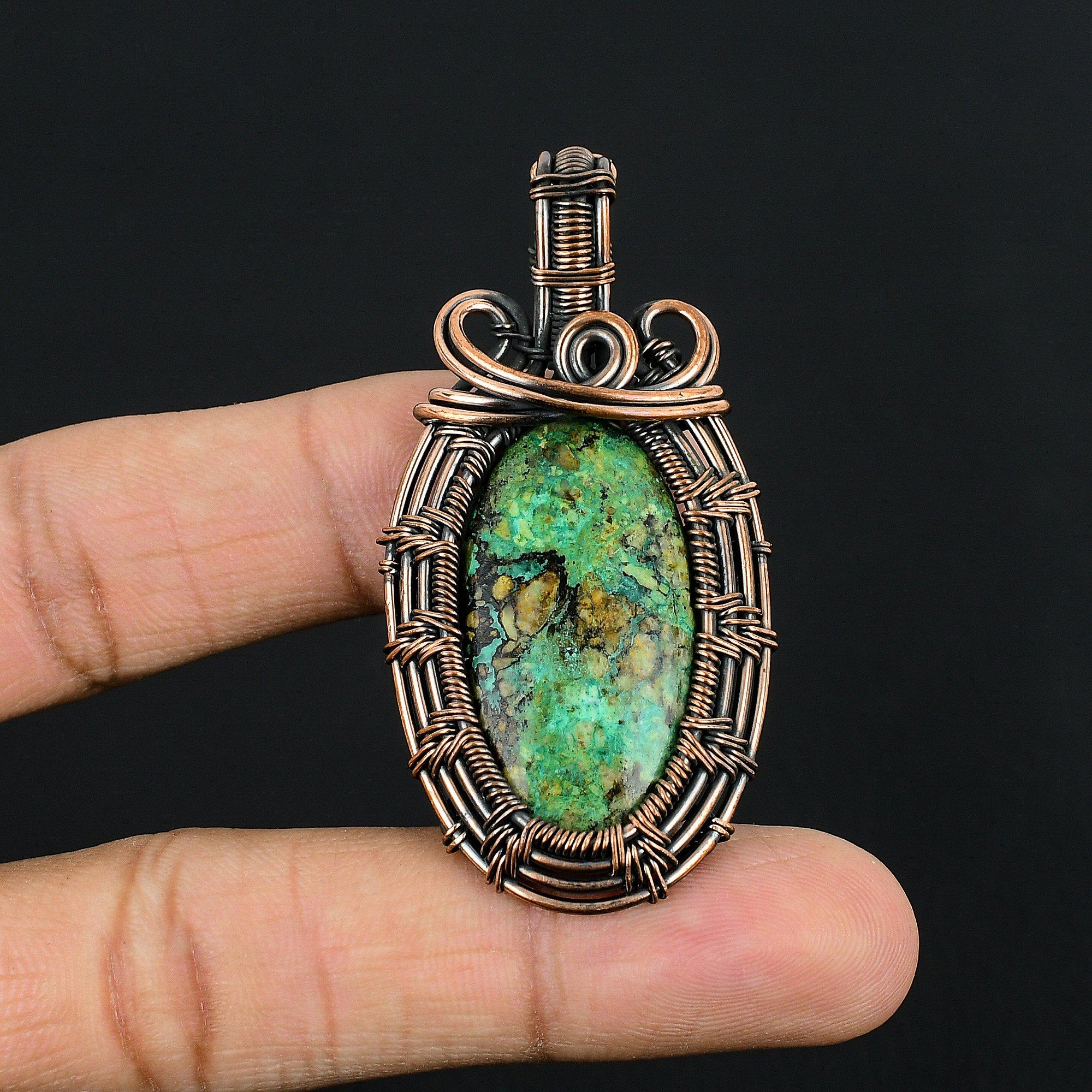 

Azurite Malachite Pendant, 999 Copper Wire Wrapped Gemstone Jewelry, Handmade Pendant, For Thanksgiving 2.55 Inches