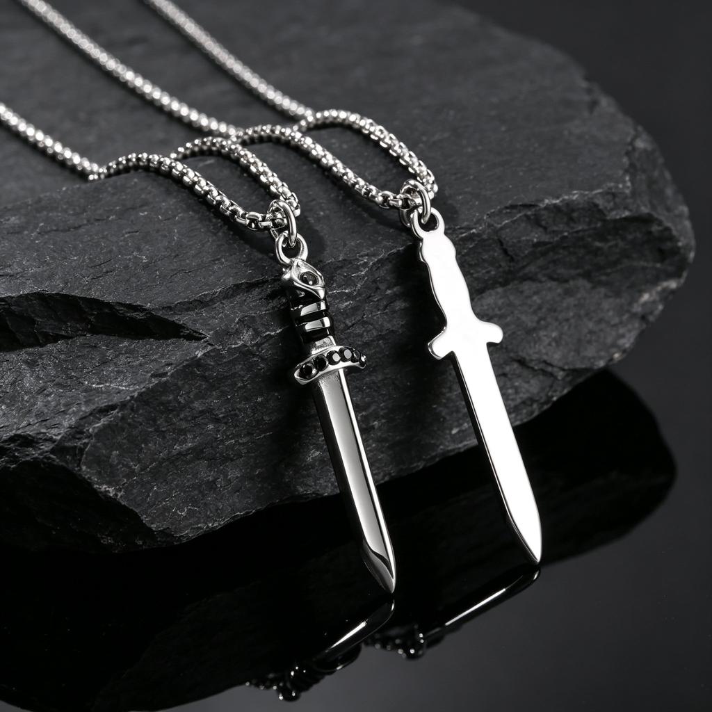 Punk Men's Sword Necklace,Vintage Silver Color Stainless Steel Sword Pendant Necklace,Hip Hop Gothic Knight's Sword Jewelry