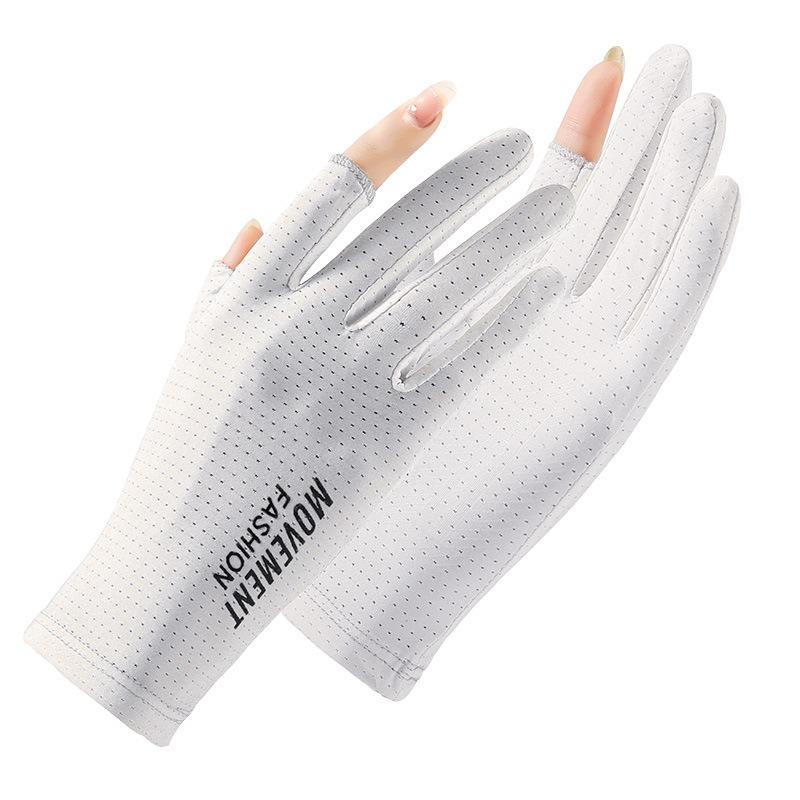 Women's sunscreen gloves summer outdoor cycling sports driving thin ice silk sunshade breathable two-finger fishing gloves