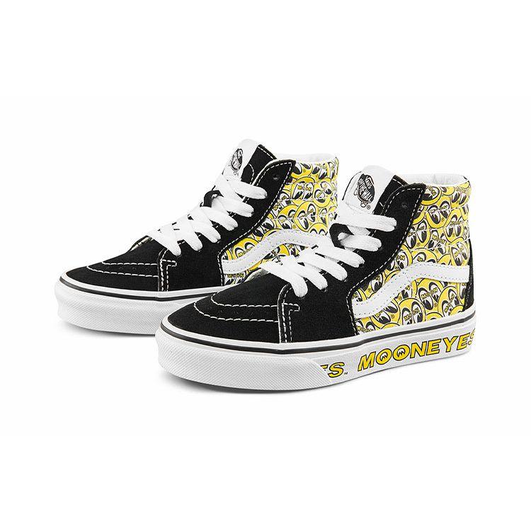 Vans Mooneyes X  Sk8 Casual High-Top Skate Shoes Kids Sneakers Black White Yellow VN0A5DXNY23