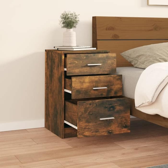 Table de chevet - Maison Exclusive - Chêne fumé - Bois d'ingénierie - 40x40x63 cm