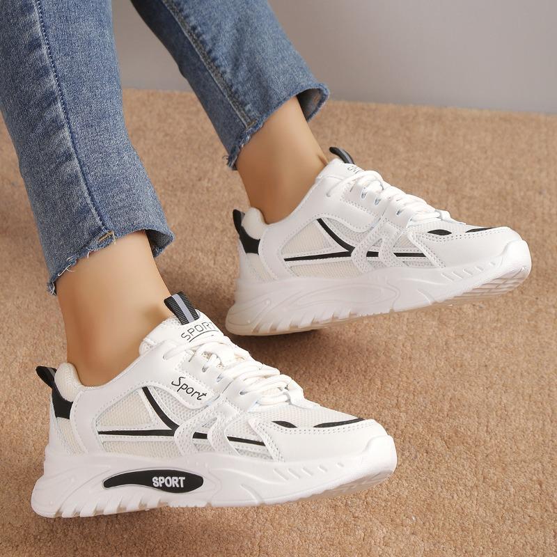 Women's Autumn Breathable Mesh Casual Sports Shoes, Black Soft-Soled Lightweight Dad Footwear.