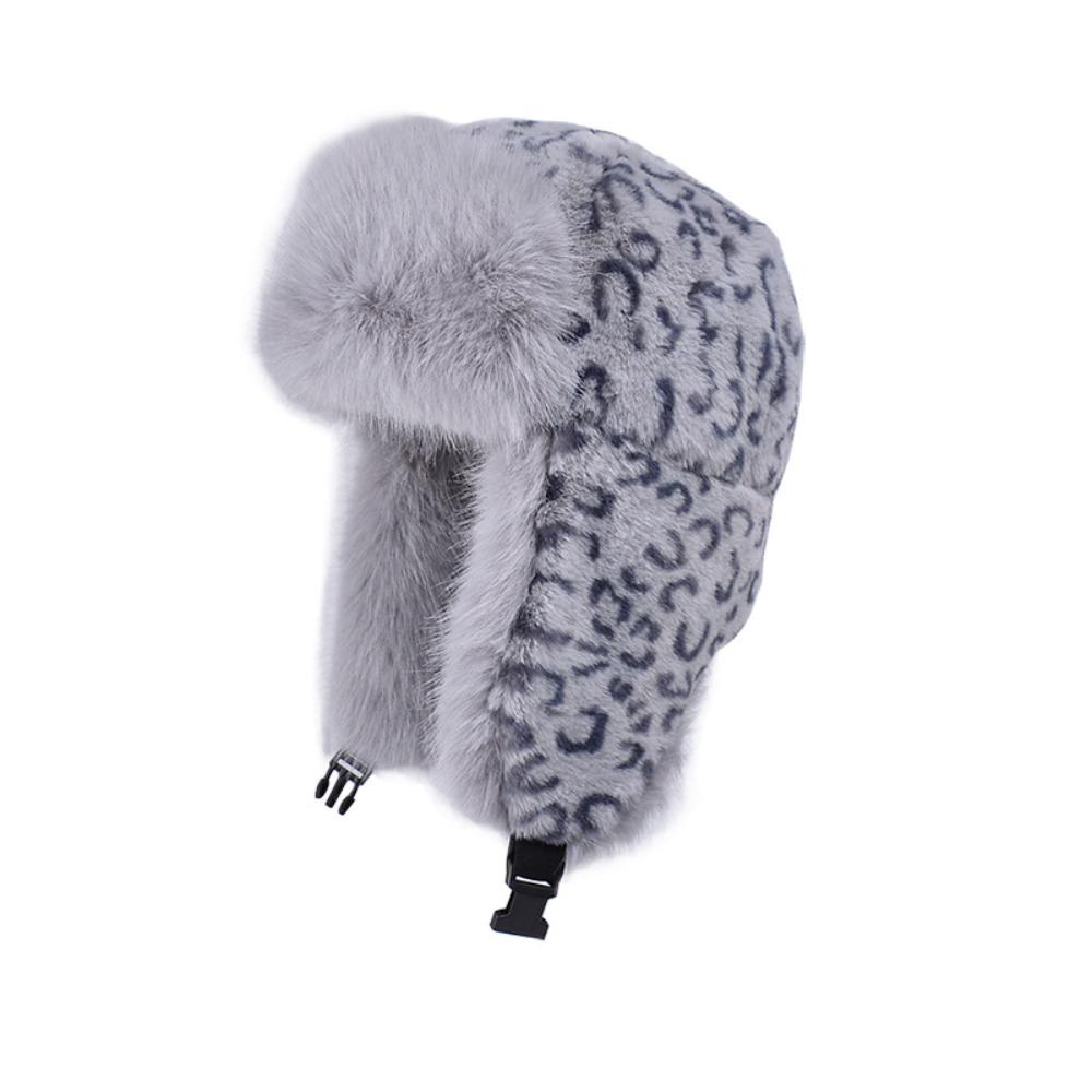 Retro Leopard Print Lei Feng Hat Thickened Plush Trapper Hat Fashion Cold Northeast Hat  Winter