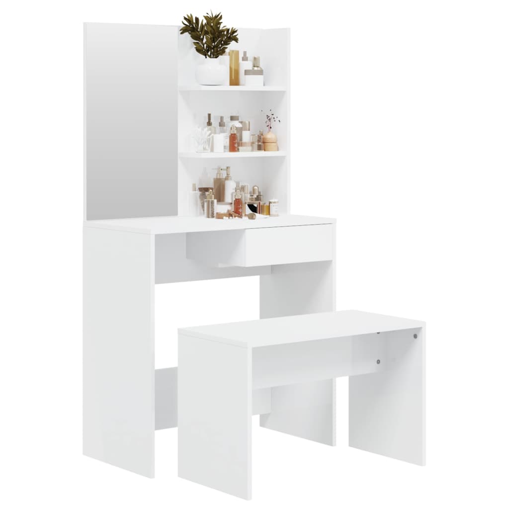 Vidaxl Dressing Table Set, Glossy White, 74.5X40X141 Cm