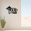Metall-Wandkunst Jesus Christus Silhouette Schild In God We Trust Schwarzes Eisen Heimdekoration
