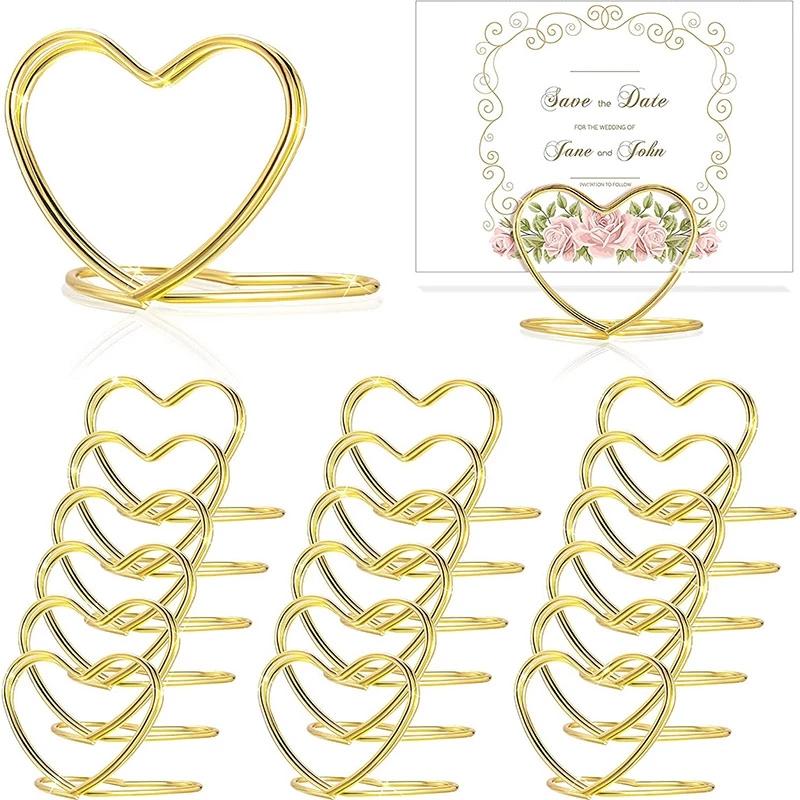 30Pcs Double Heart Shape Metal Memo Holder Triangle Table Placecard Holder Photo Clip Card Stand Wedding Banquet Heart Message Holder